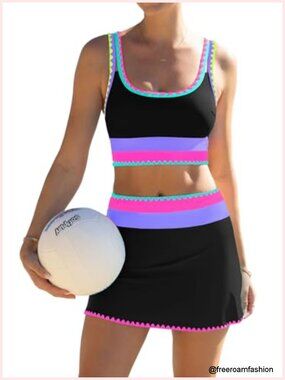 Women's Tummy Control 3 Piece Bikini Set High Waisted Skirt Swimsuit